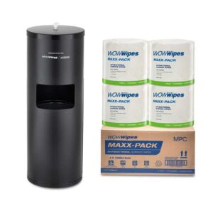 WOW Wipes® 4 x 1200 ‘MAXX-PACK’ Antibacterial Wipes + Matte Black Standing Dispenser 1200SP3-MB