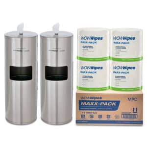 WOW Wipes® 4 x 1200 ‘MAXX-PACK’ Antibacterial Wipes + Stainless Steel Dispensers 1200SP4