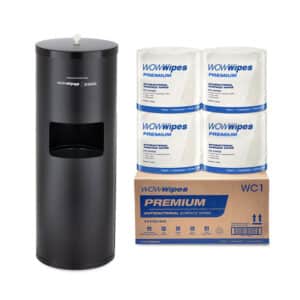 WOW Wipes® 4 x 810 ‘PREMIUM’ Antibacterial Wipes + Matte Black Standing Dispenser 810SP3-MB
