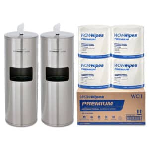 WOW Wipes® 4 x 810 ‘PREMIUM’ Antibacterial Wipes + Stainless Steel Dispensers 810SP4