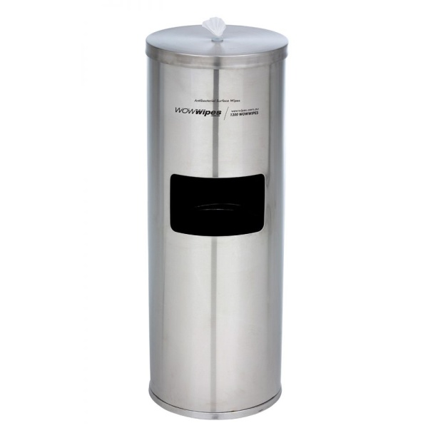 WOW Wipes® Antibacterial Wipes Dispenser + Bin – Freestanding Stainless Steel