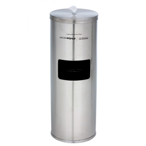 Antibacterial Wipes Dispenser + Bin – Freestanding Stainless Steel - Image 2
