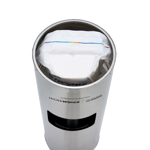 Antibacterial Wipes Dispenser + Bin – Freestanding Stainless Steel - Image 3