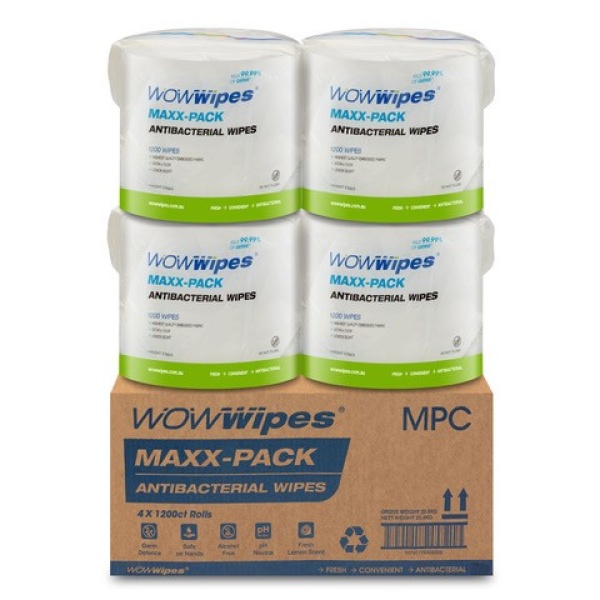 WOW Wipes® Antibacterial Wipes ‘MAXX-PACK’ 4 x 1200 Wipes: use WIPES20 for 20% off